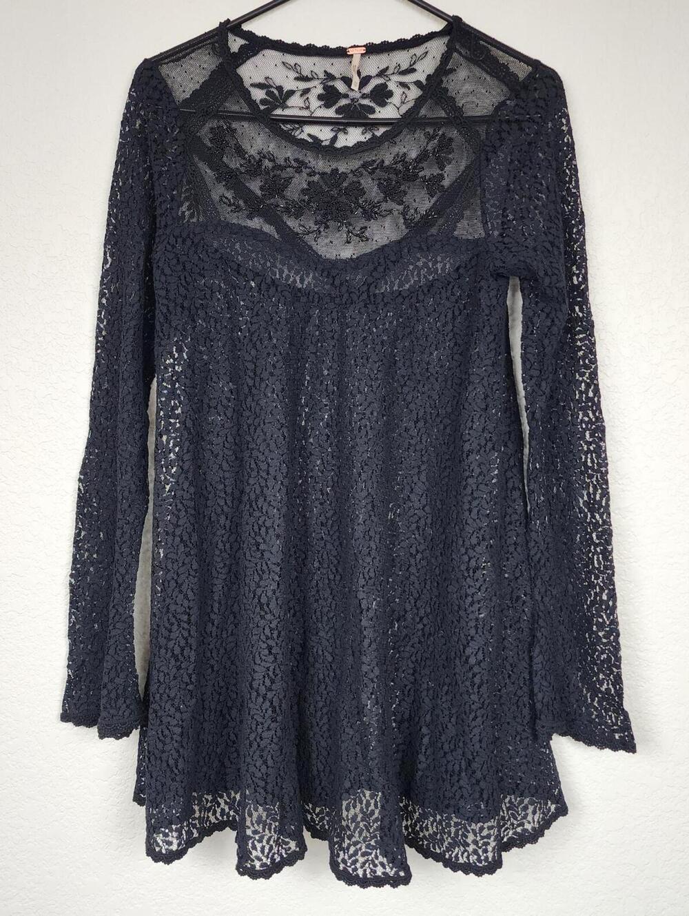 Free People Whimsigoth Sheer Black Lace Long Sleeve XS Dress